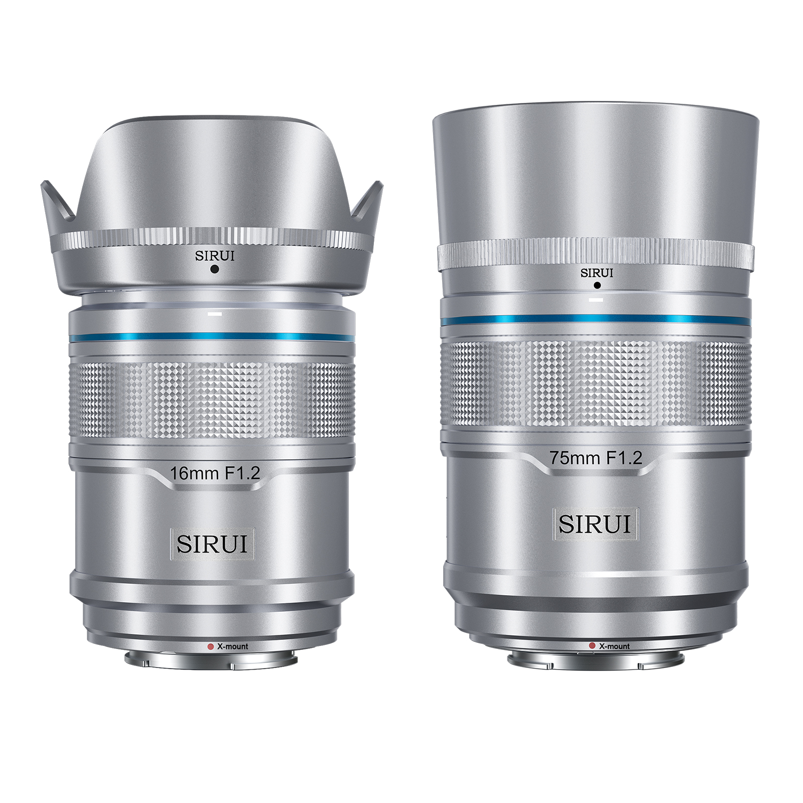 Sirui Sniper 16mm & 75mm Lens Set - APS-C F1.2 Ultra Wide and Telephoto Lenses for Fujifilm X-Mount Cameras (X-T4, X-T5, X-H1, X-H2, H2S, X-T3, X-T30, X-S10) - Silver