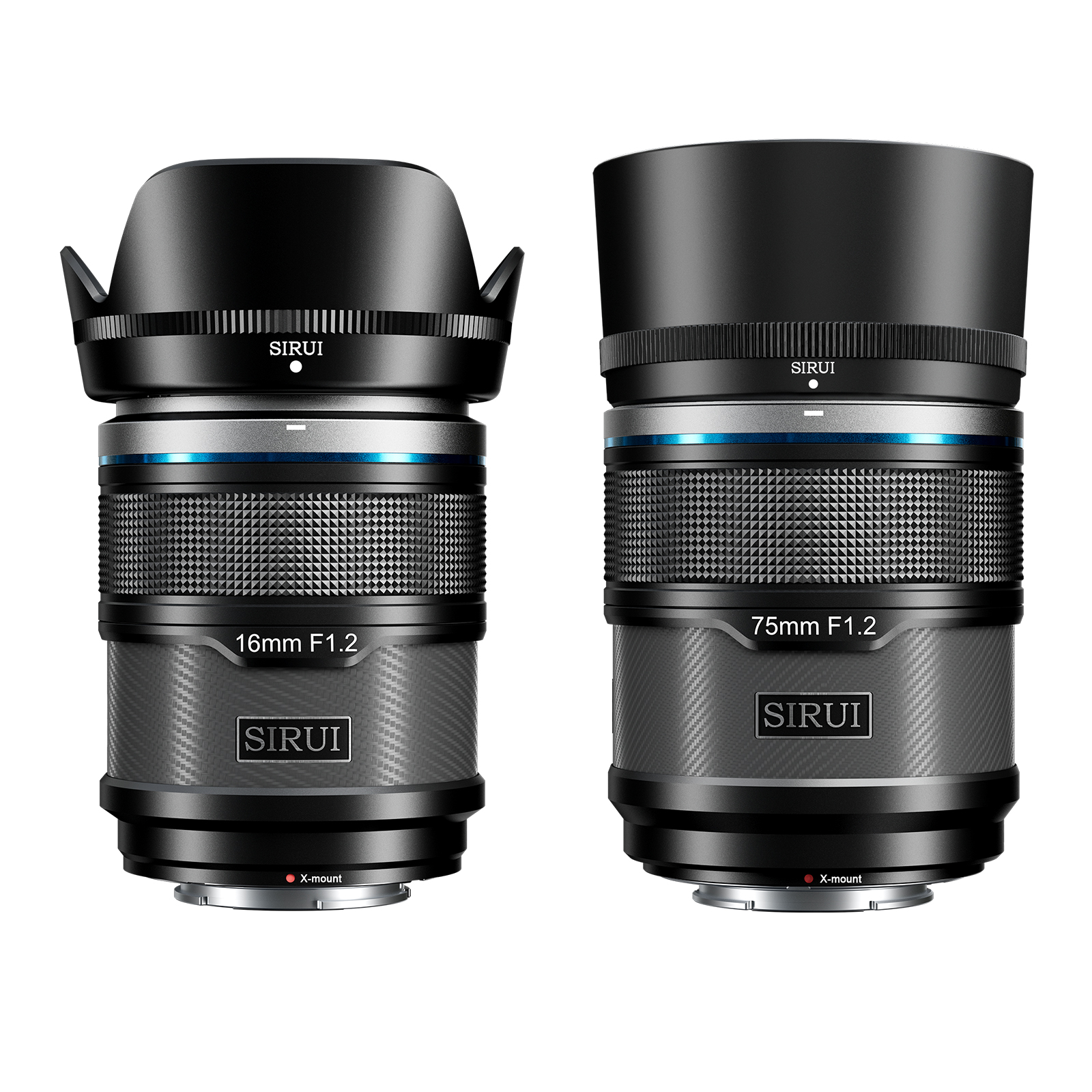 Sirui Sniper 16mm & 75mm Lens Set - APS-C F1.2 Ultra Wide and Telephoto Lenses for Fujifilm X Mount Cameras (X-T4, X-T5, X-H1, X-H2, H2S, X-T3, X-T30, X-S10) - Black