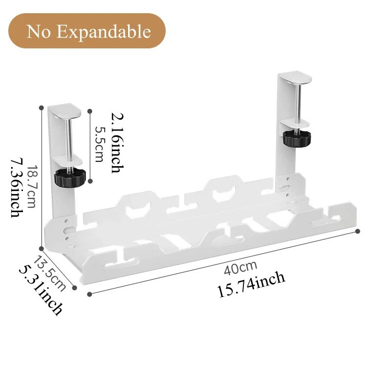 Étagère de rangement télescopique sous table Soundswealth, plateau de gestion des câbles - Blanc fixe