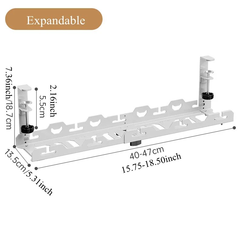 Étagère de rangement rétractable Soundswealth - Plateau de gestion de câbles, métal - Blanc