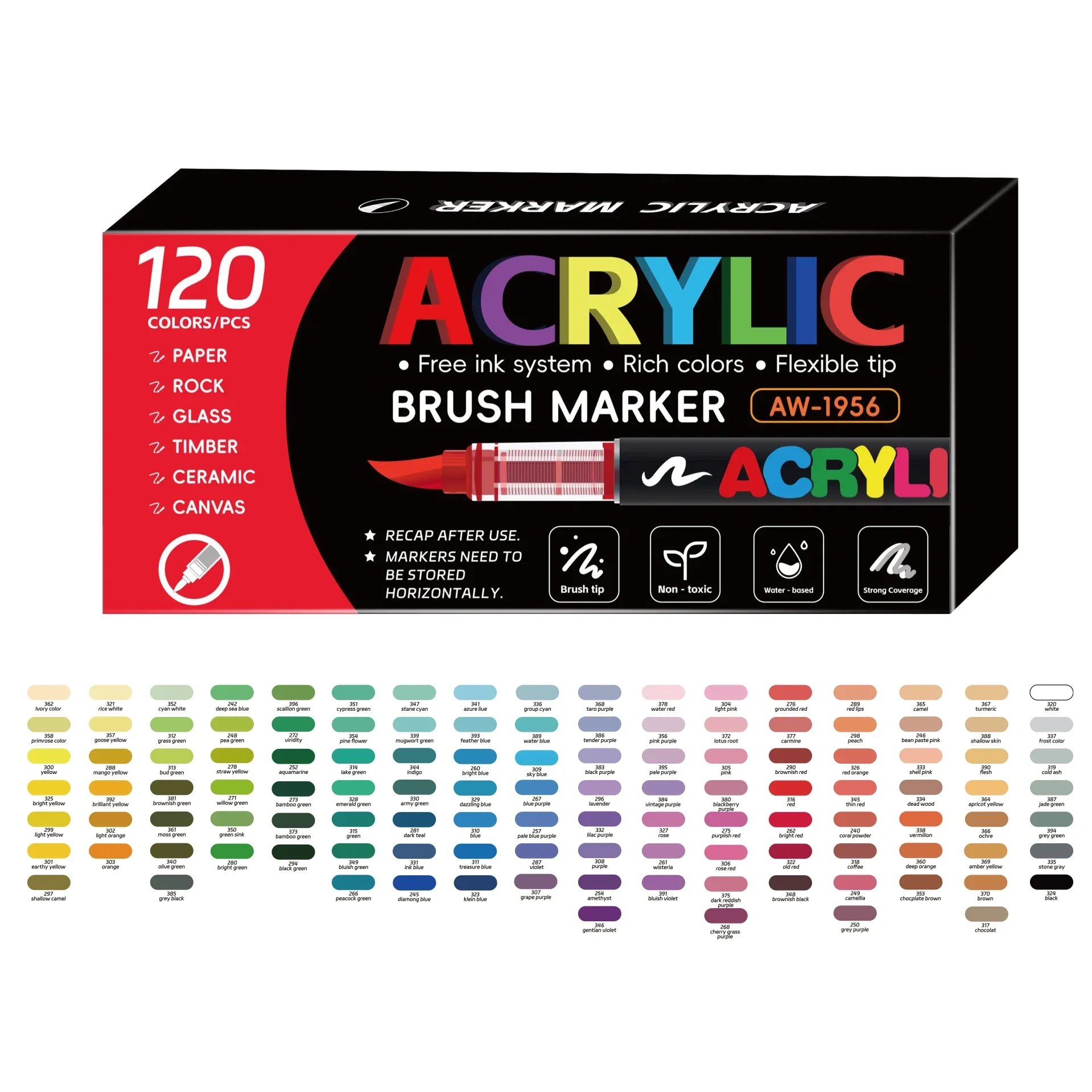 Soundswealth Acrylic Paint Markers - 120 Colors with Brush Tip for Wood, Rock, Canvas and DIY