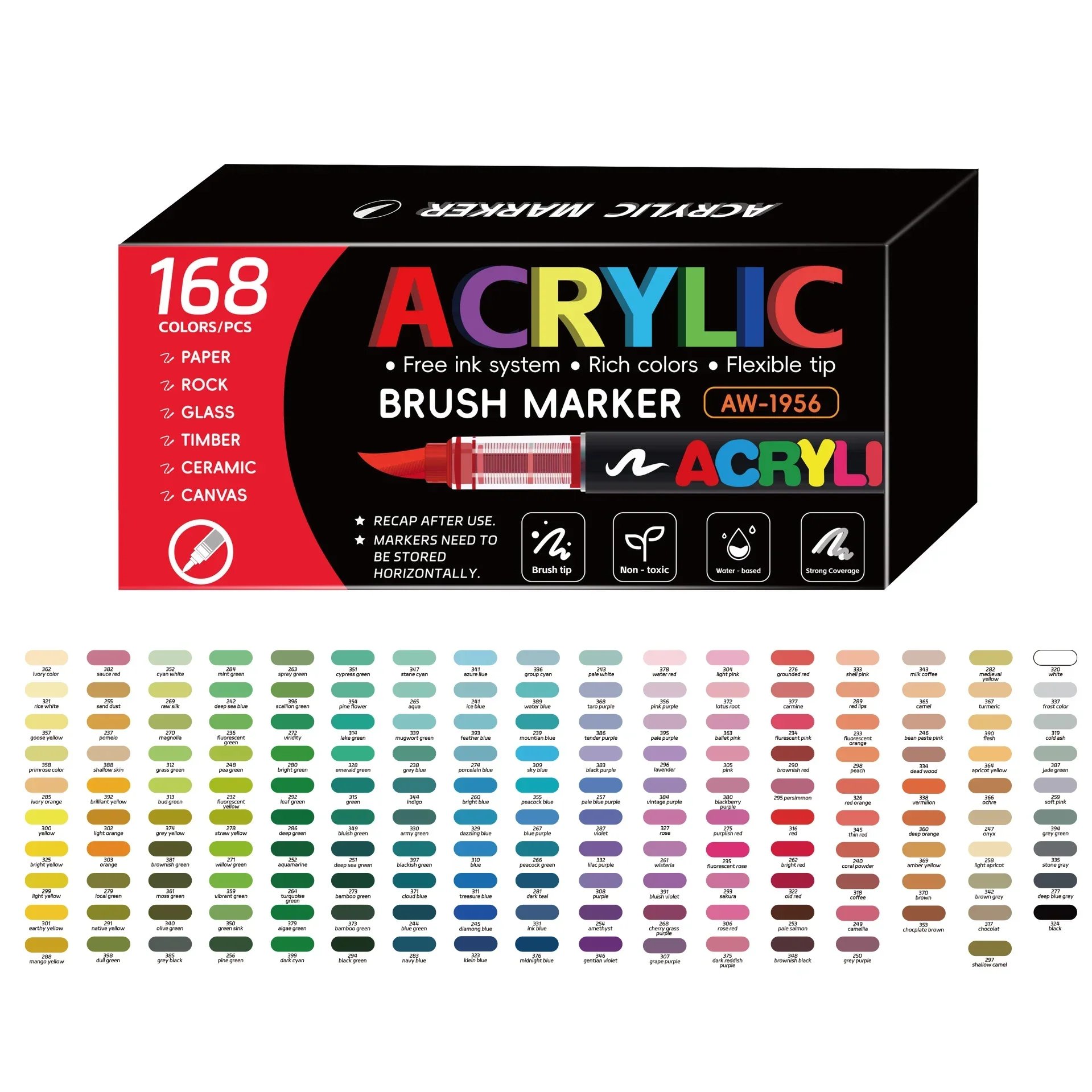 Soundswealth Acrylic Paint Markers - 168 Colors, Brush Tip for Wood, Rock, Canvas and DIY