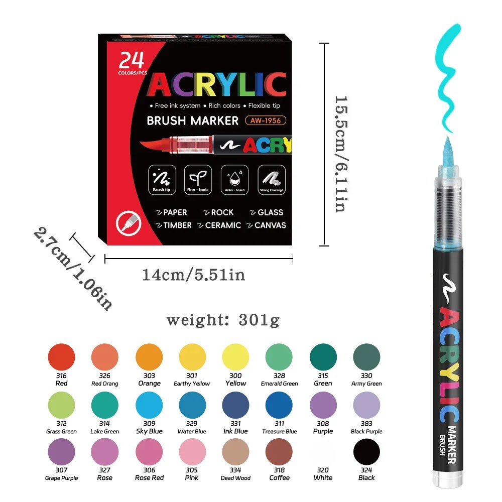 Soundswealth Acrylic Paint Markers - 168 Colors, Brush Tip for Wood, Rock, Canvas & DIY