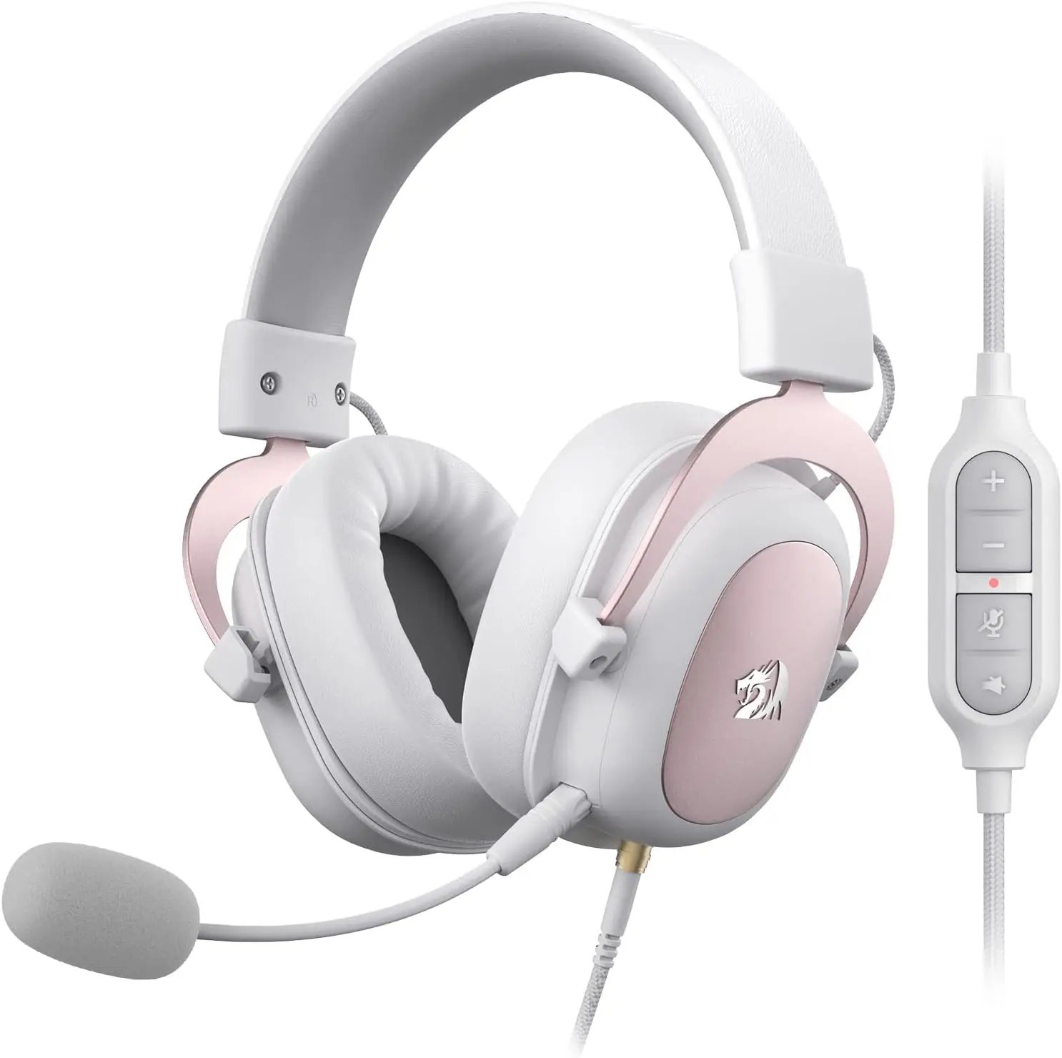 Casque de jeu filaire Soundswealth - Son surround 7.1, coussinets en mousse mémoire de forme, conception filaire - Blanc et Rose
