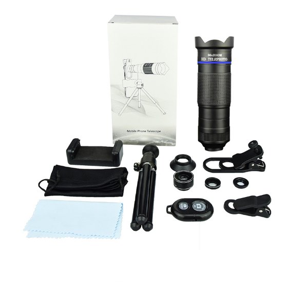 INF 36X HD Telephoto Lens for Smartphone with 9-Segment Support, Black