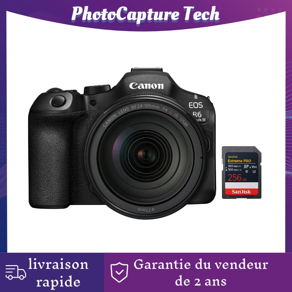 Canon EOS R6 Mark III + objectif RF 24-105 mm f/4 L IS USM + carte SD SanDisk Extreme PRO UHS-II 256 Go