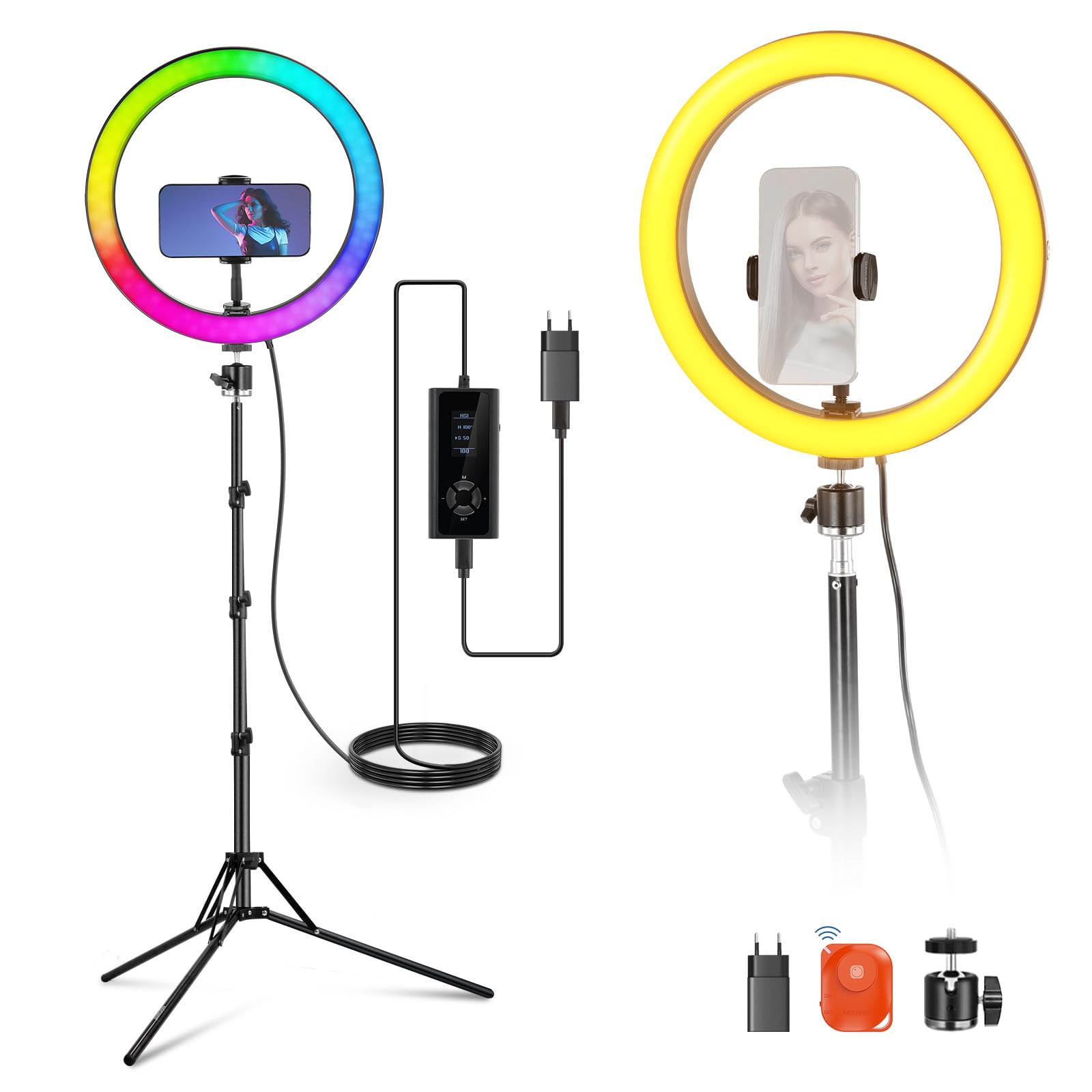 Iluminación circular Neewer de 12' con trípode, luz circular LED de 24W con soporte para teléfono