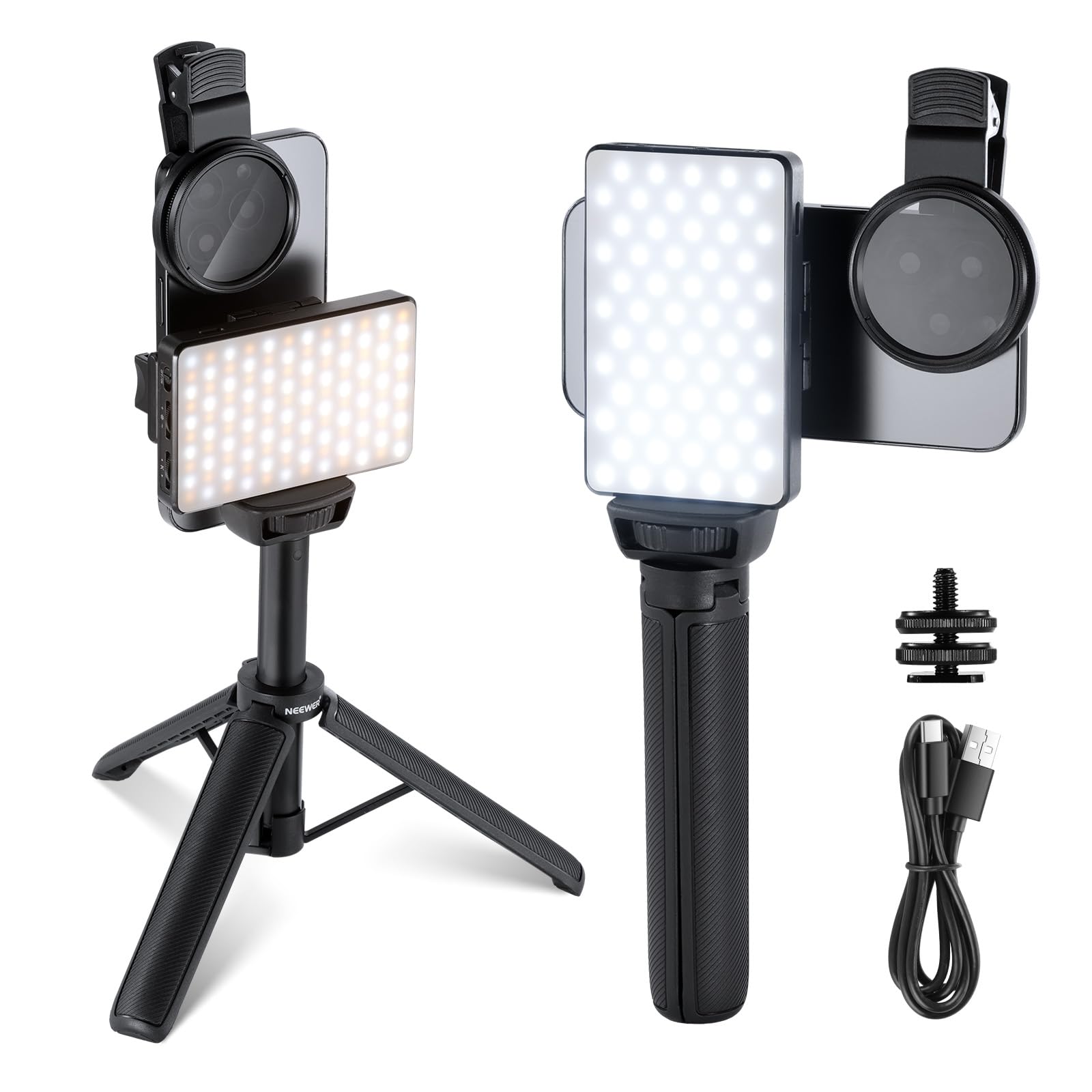 Lámpara LED Neewer Básicos para Autofoto y Tatuajes con Filtro Polarizador Clip-on, Trípode, Soporte y Portadótel para Fotografía, Grabación de Video, Alimentos y Joyería