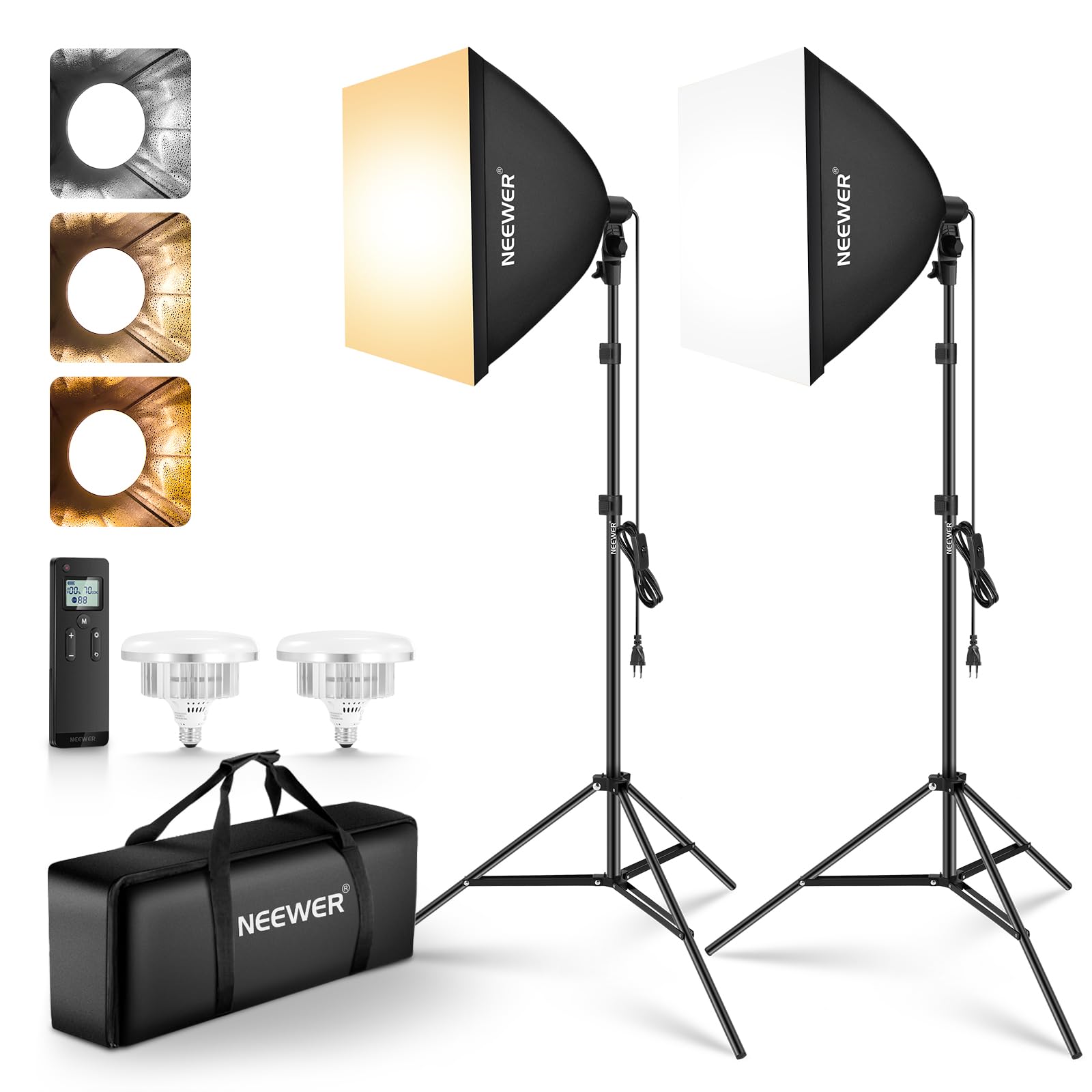 Neewer 2-Pack Light Box with Tripod, 45W 2.4G 10-Channel LED Bi-Color Lights, 2900K-7000K, 1400 lux/m, CRI95+, Continuous Lighting Kit for Photography