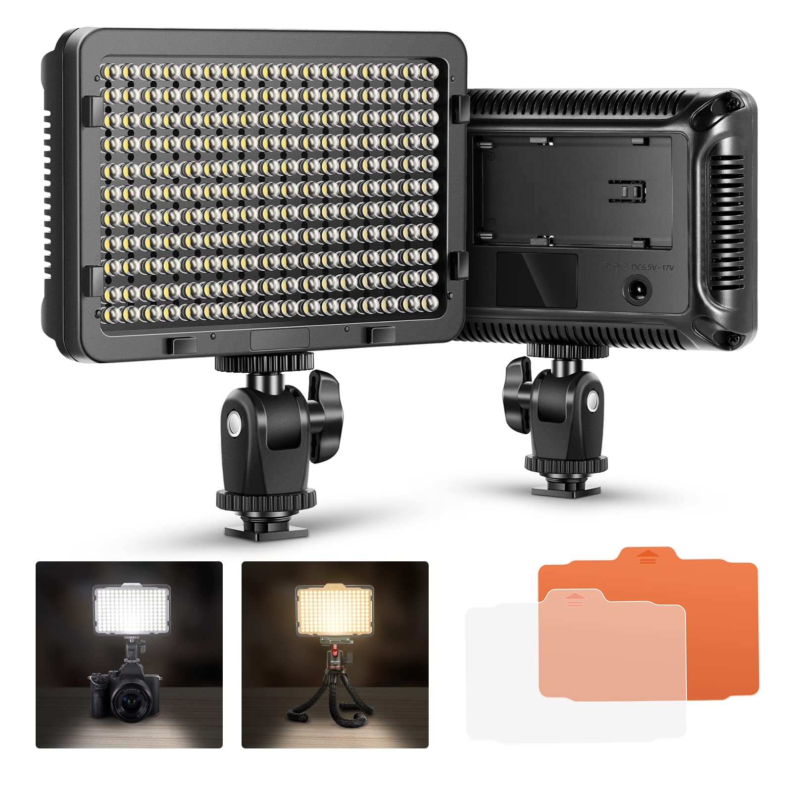 Lámpara de video LED Neewer 176 - Luz LED para cámara 3200-5600K para Canon, Nikon, Pentax, Olympus y otros dispositivos fotográficos digitales SLR