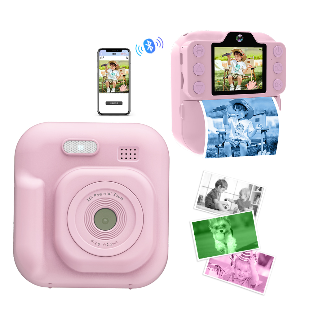 Cámara para niños Blossom 1080P, Cámara doble, 5 rollos de papel foto, Regalo de cumpleaños - Rosa