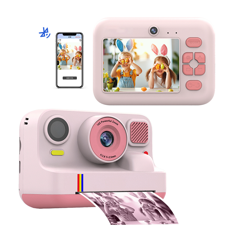 Cámara para niños Blossom, Lente doble, Pantalla de 2.4", 5 rollos de papel foto, Regalo de cumpleaños - Rosa