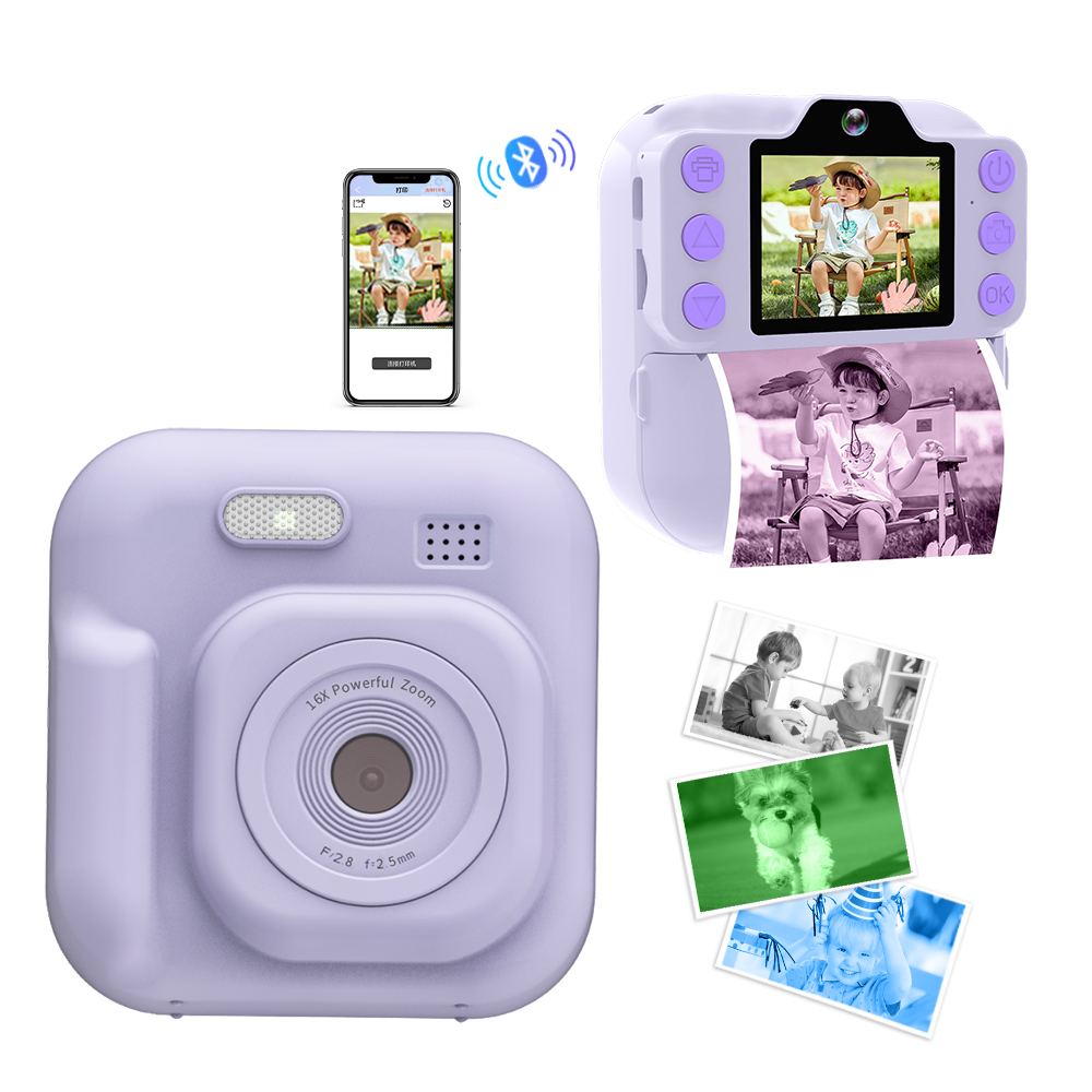 Cámara para niños BLOSSOM K9PRO-32G, 1080P Doble Lente, 5 Rollos de Papel Fotográfico, Regalo de Cumpleaños - Púrpura