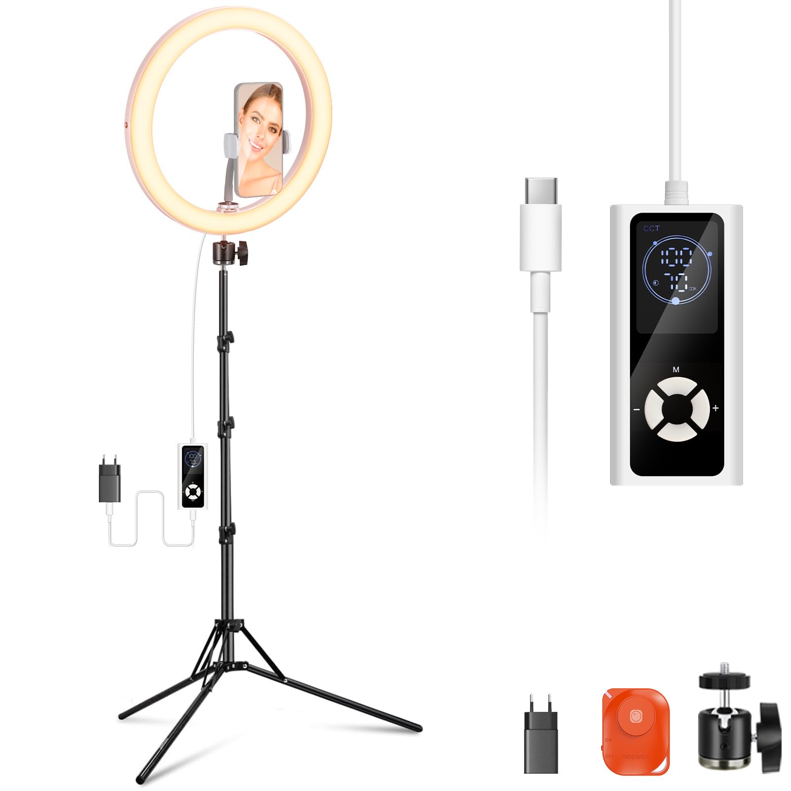 Iluminación anillo Neewer RH12B Pro 30W con soporte, diámetro 30 cm, LED bicolores, temperatura 2900-7000K, CRI 97+