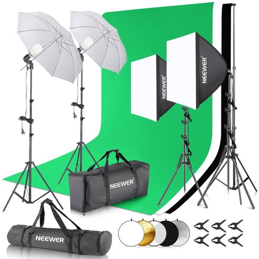 Neewer Photography Lighting Kit with Background, 8.5x10m Backdrop, 5700K, 800W, Equivalent to 24W LED Light, Continuous Light, 60cm Light Reflector