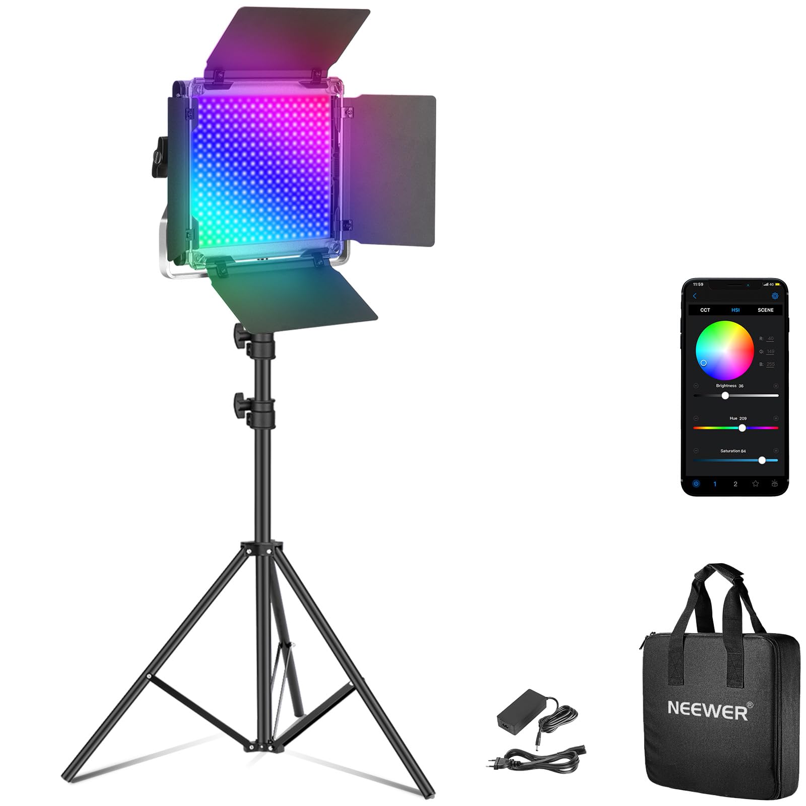 Neewer RGB LED Video Light Kit with Tripod and App Control