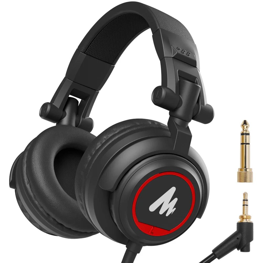 Soundswealth Professional Studio Monitoring Headphones with Detachable Cable and 50mm Driver for DJ, Studio - Black & Red
