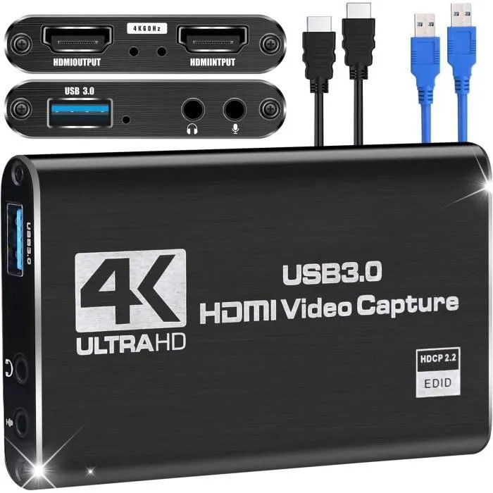 Tarjeta de captura LECOO HDMI 3.0, tarjeta de grabación de audio y video 4K, Full HD 1080p para grabación de juegos y transmisión en vivo