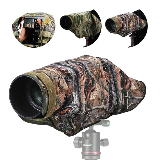 Housse de pluie Neewer pour appareil photo, XL, grande housse imperméable compatible avec les appareils Canon, Sony, Nikon et Fujifilm DSLR et objectifs jusqu'à 800 mm, nylon camo vert double face, PB019