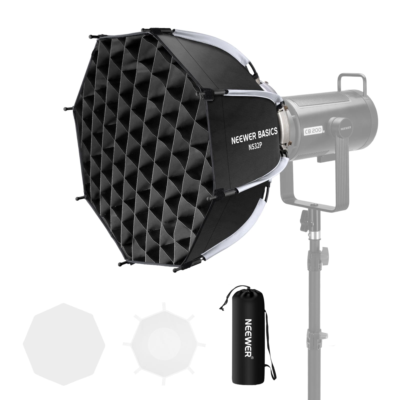 Neewer Basics Kit Softbox Octagonal for Photo Studio, Video Streaming, 18"/45cm Bowens Mount with Quick Release, Grid, Diffuser, Bag for Continuous Flash Lighting