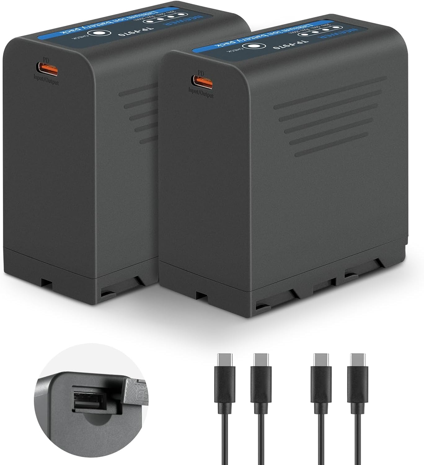 Ensemble de batteries de rechange Neewer NP-F970 7800 mAh (2 pièces) pour Sony FX3/FX30/A7, Canon R5, Nikon Z8, charge rapide 20W PD Type C pour caméscope, éclairage LED, écran