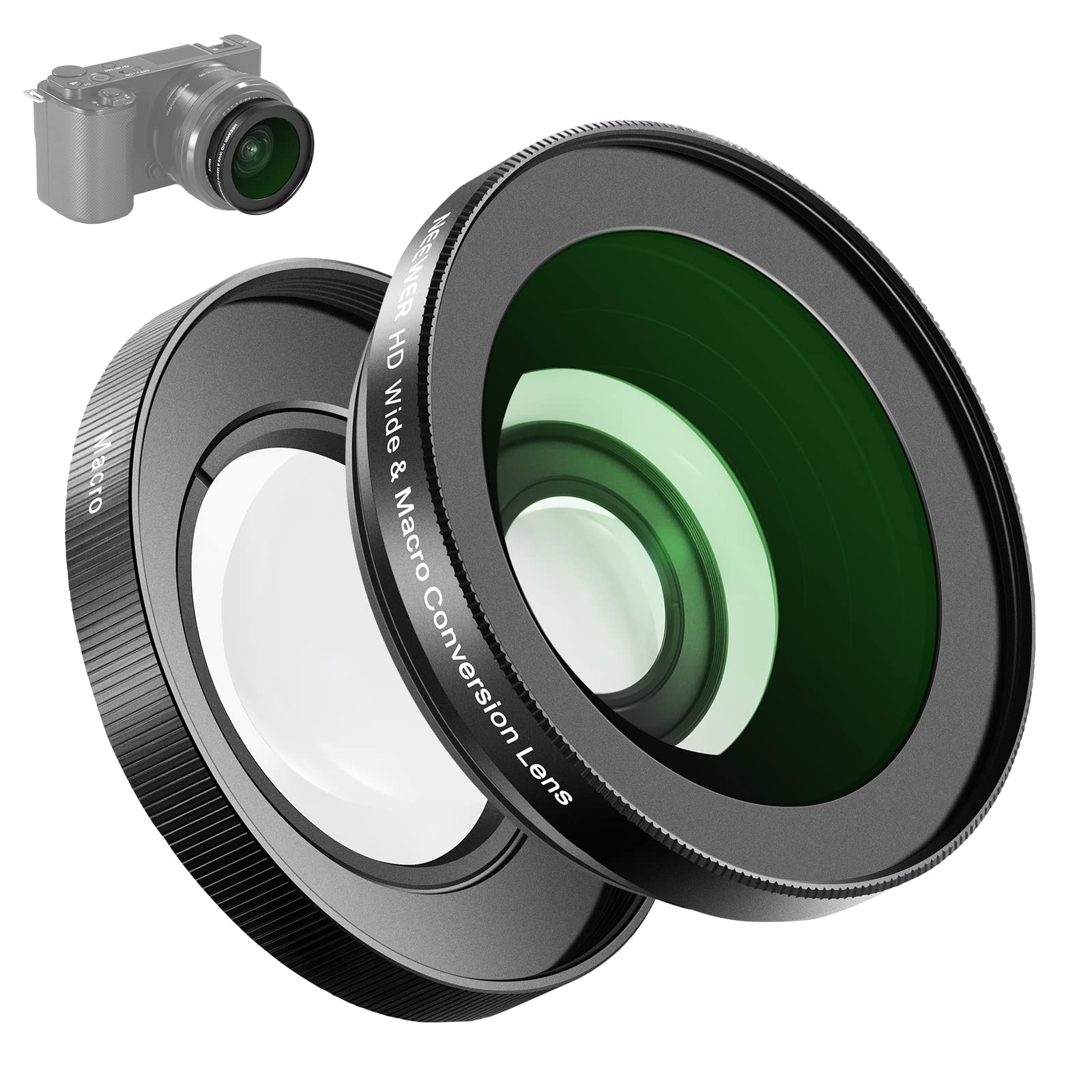 Lente Neewer Gran Angular HD de 40,5 mm, 2 en 1 con Acercamiento 10x, Compatible con Sony ZV-1F, ZV-E10, A5000, A6000, con Adaptador de Montura (LS-30, Negro)