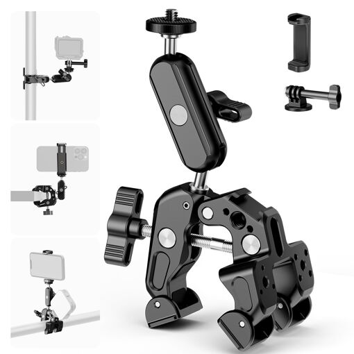 Brazo mágico Neewer Super con dos cabezales, montajes de hilo 1/4" y 3/8", soporte de zapata fría, soporte para teléfono inteligente compatible con GoPro, DJI, iPhone 16/15 Pro Max, ST88