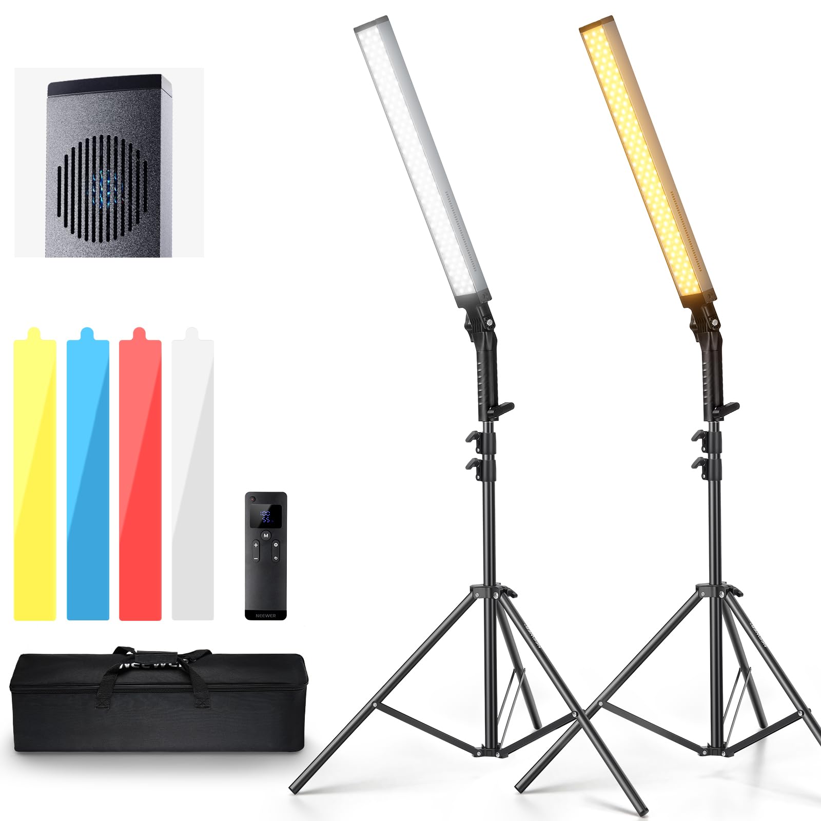 Kit d'éclairage vidéo LED Neewer 2,4G, 40W réglable en intensité 3200K-5600K CRI97 avec trépieds/filtres/sac de transport pour le jeu, la photographie et l'enregistrement vidéo YouTube TikTok
