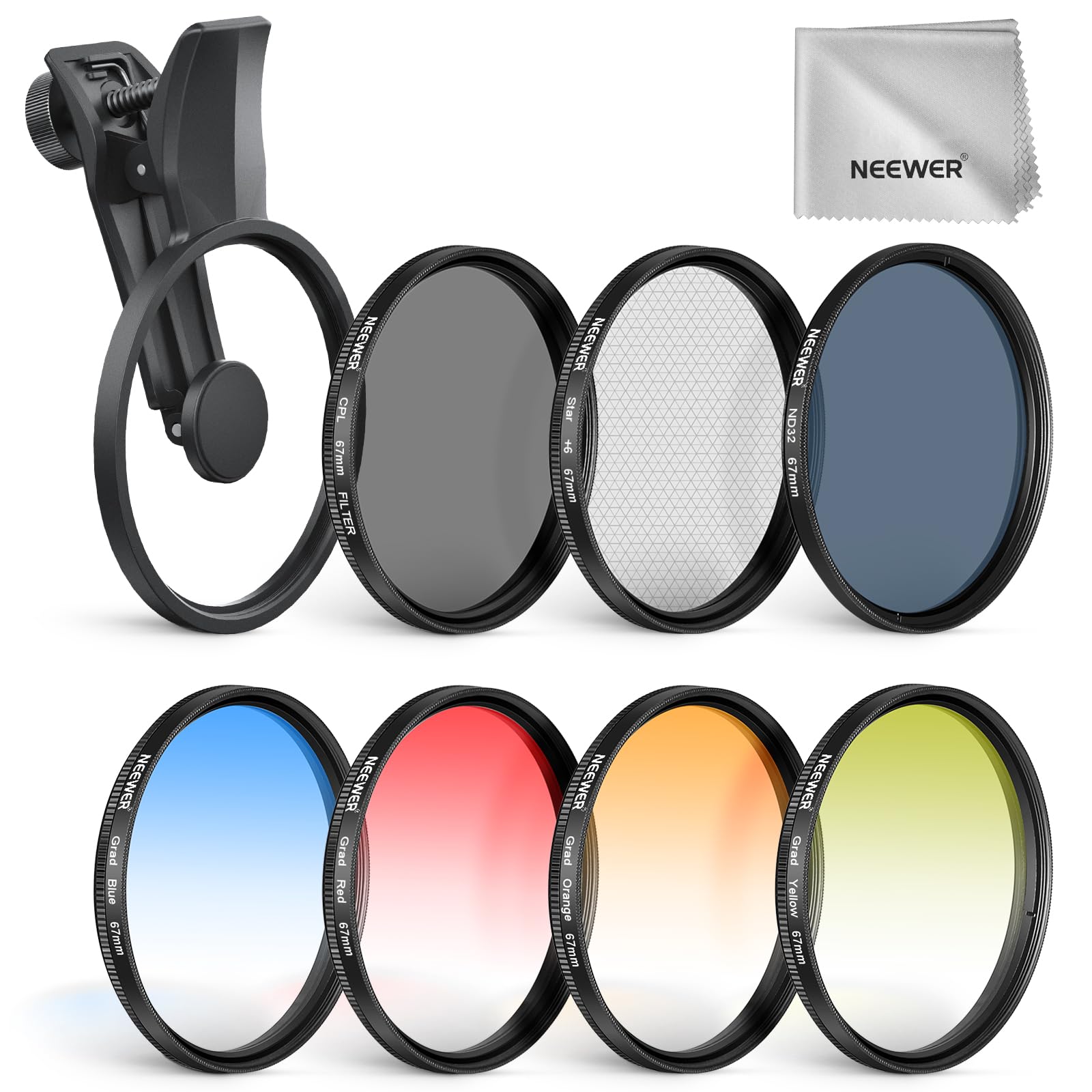 Neewer 7-Piece ND Filter Kit (67mm) for Android, Samsung, Google Pixel, Huawei, Xiaomi Cameras