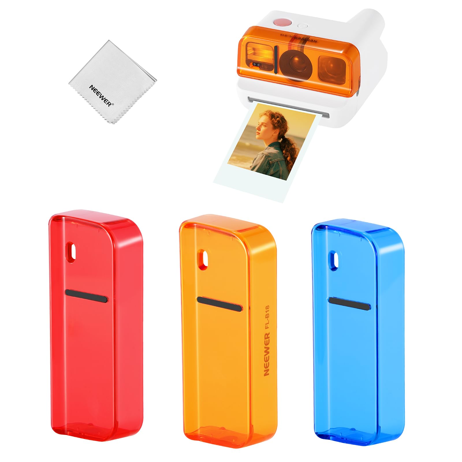 Neewer 3-Pack Lens Filters for Polaroid Go Camera, Gel Color Filter Kit with Clips (Red, Blue, Orange) for Creative Photography
