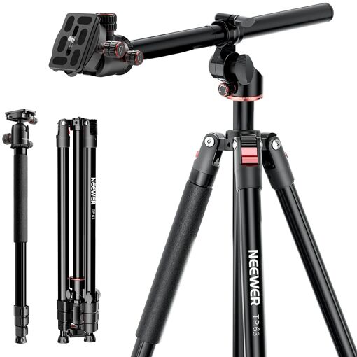 Trípode Monópodo Horizontal Neewer para Cámara con Cabezal y Columna Central Flexible, 228 cm de Alto en Metal, Soporte para Video DSLR de Viaje, Plato QR de Tipo Arca y Pies Invertidos, Carga 6 kg, TP63