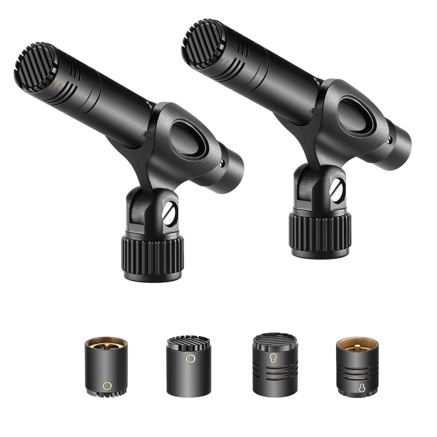 Ensemble de 2 microphones à condensateur Neewer avec capsules interchangeables omni/super cardioïdes et coussin en mousse pour instruments à vent en bois