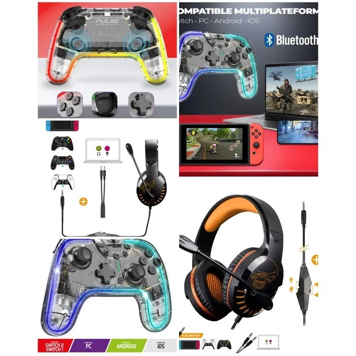 Casque de jeu PC Spirit of Gamer - Édition Pro Gaming Switch - Contrôleur sans fil Bluetooth multi-couleurs RGB pour Nintendo Switch