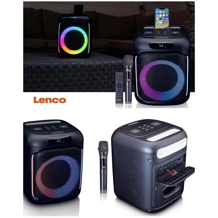 Lenco Bluetooth Portable Speaker PA-101BK - 14hr Battery Life - 100W RMS - RGB LED Lights
