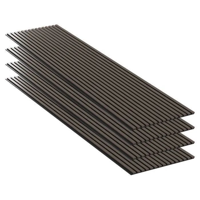 MPDISCOUNT Acoustic Panel Set - 4 Pieces - Dark Walnut - Black Felt - 240x60x1.1cm