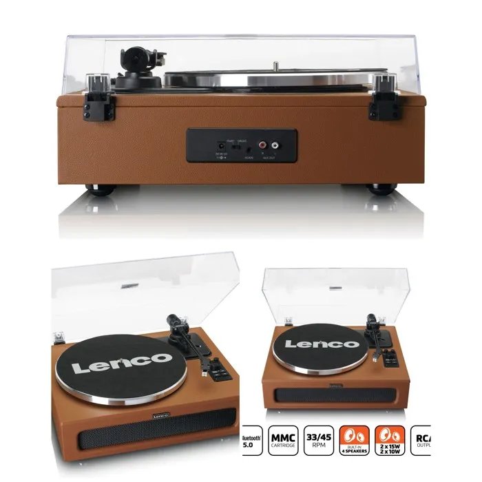 Reproductor de Vinilos Lenco Platino - Bluetooth 5.0 - 4 Altavoces Integrados - Madera Vintage, Salida RCA, Entrada Auxiliar, Conector de Auriculares de 3,5 mm