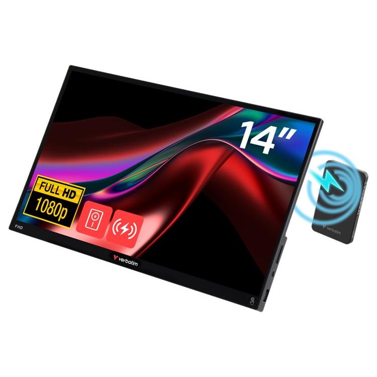 Verbatim Light Series 14" LED Screen - Portable Touchscreen - Full HD (1080p) @ 60Hz - IPS - 250 cd/m² - 1000:1 - 6ms - HDMI, USB-C - Speakers - Wireless Power