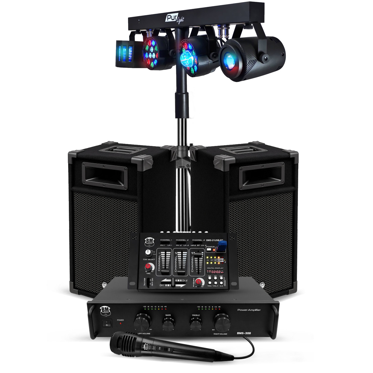 Bm Sonic BMS-DJ300-USB-BT 300W Sound Kit with Lighting