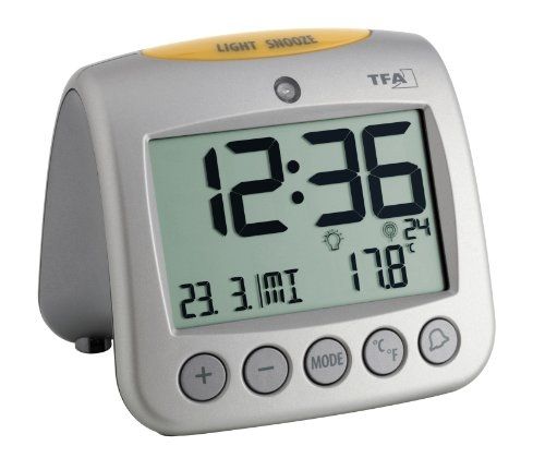 TFA Digital Alarm Clock with Temperature Silver