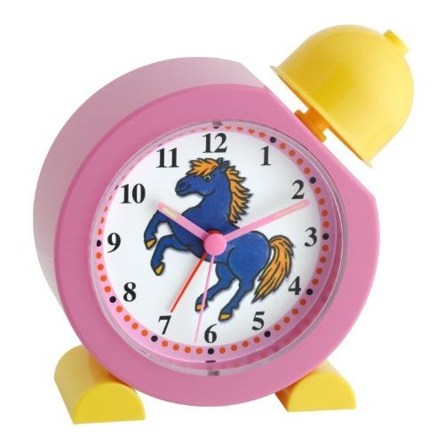 TFA Dostmann Quartz Alarm Clock, Round, Pink and Yellow