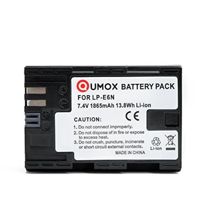 QUMOX LP-E6N 1865mAh Lithium-ion Battery for Canon EOS 7D, 70D, 80D, 6D, 5D Mark II/III, 5DS, 5DSR