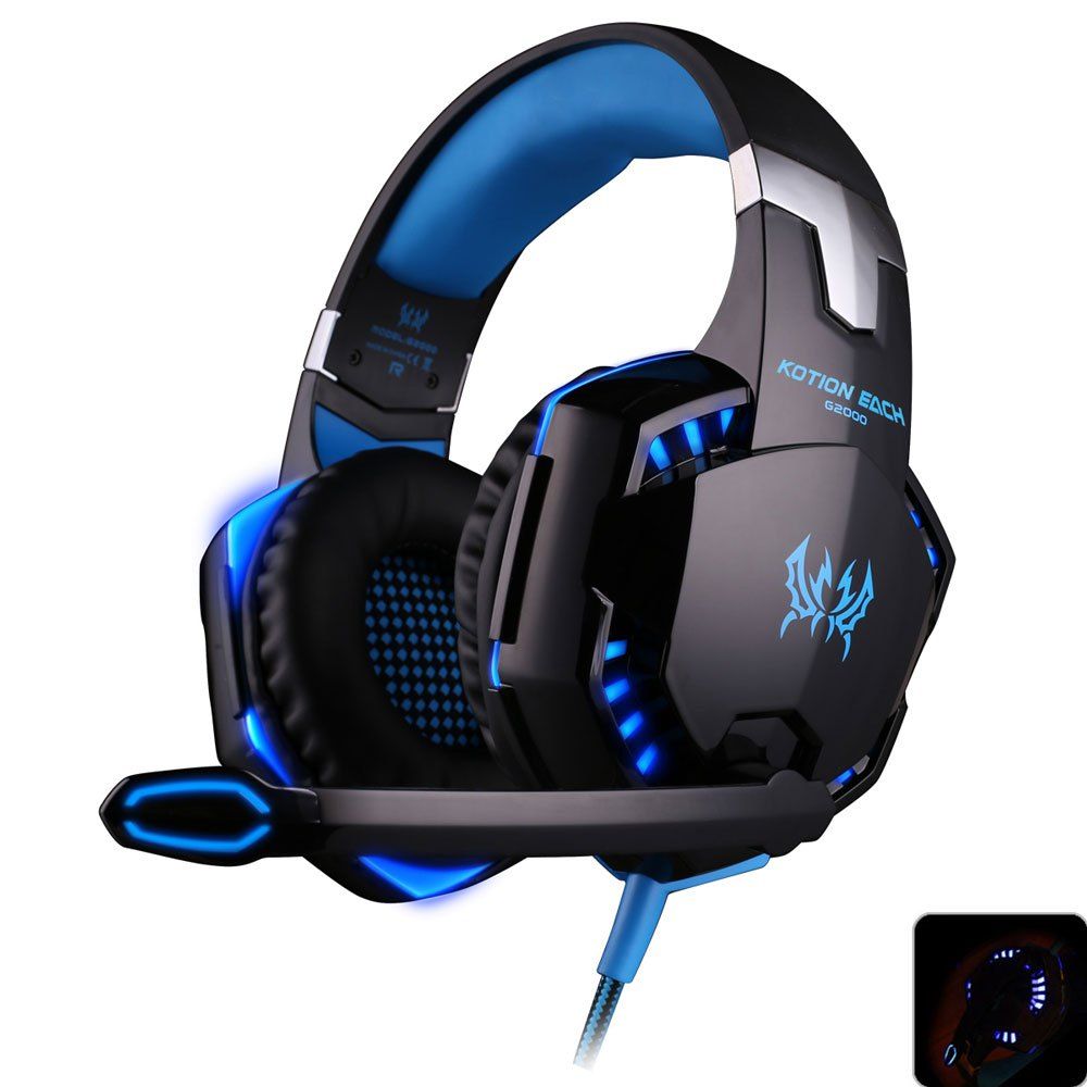 Pt16 Gaming Headset with Microphone - LED Stereo for PC/Computer - Blue Gamer