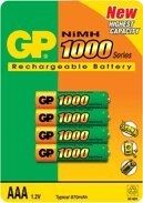Gold Peak 4x AAA Rechargeable Batteries - NiMH, 1000mAh