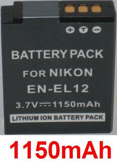 Uniross Rechargeable Battery for Nikon EN-EL12 Camera - 1050mAh, 3.7V