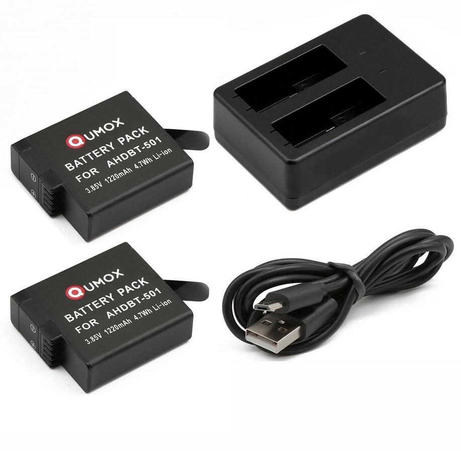 Cargador doble QUMOX + 2 baterías para GoPro HERO5