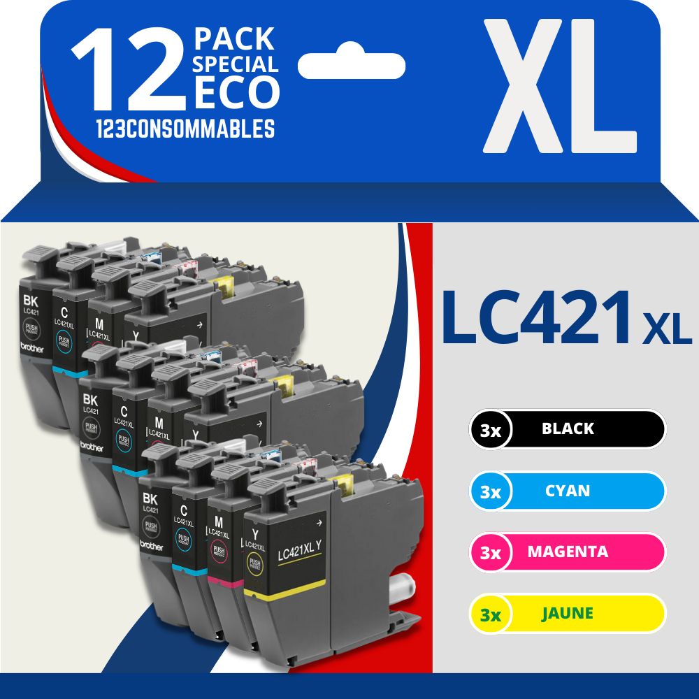 123Consommables - LC421XL Compatible Ink Cartridges for Brother LC421 LC 421XL for Brother MFC-J1010DW DCP-J1140DW DCP-J1050DW (Pack of 12)