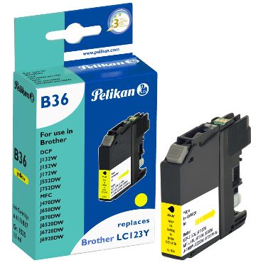 Pelikan B36 Yellow Ink Cartridge (11ml) - Compatible with Brother LC123Y