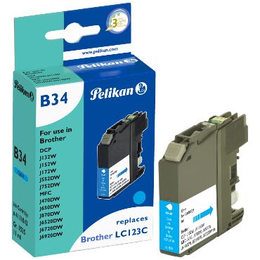 Pelikan B34 Ink Cartridge - 11ml - Cyan - Compatible with Brother LC123C