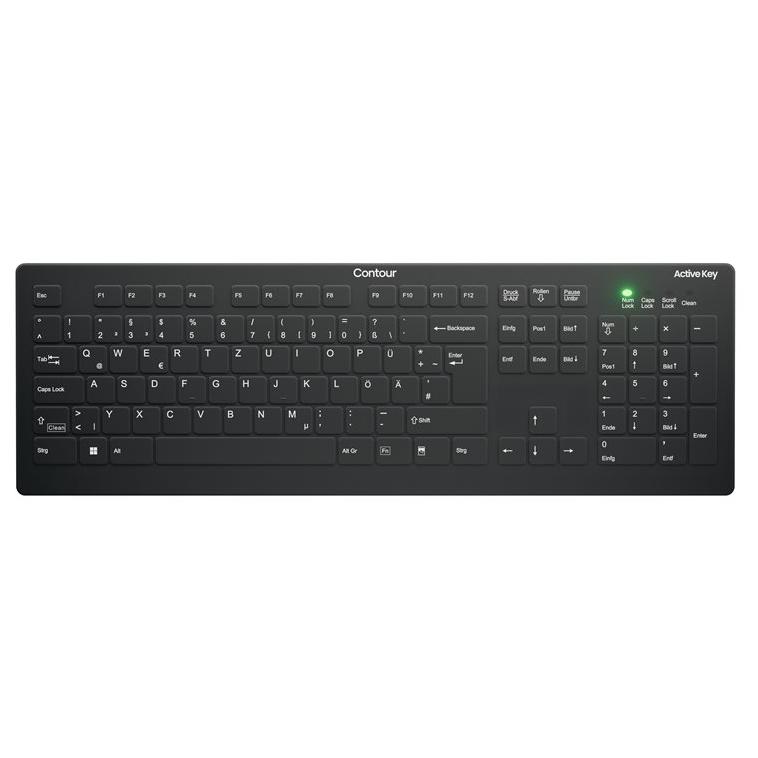 Contour Active Key QuickClean AK-C8112 - Wireless Full Size Keyboard with Medical and Hygienic Design - Black