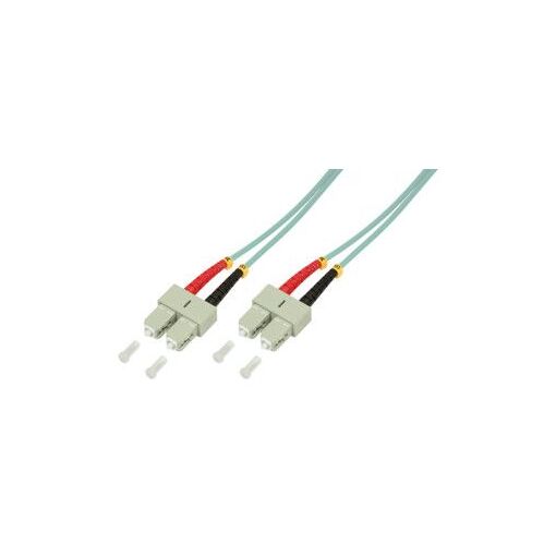 Câble en fibre optique multimode 2direct, 1m, duplex, OM3, 50/125 microns, sans halogène, turquoise